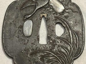 Antique Japanese Katana Crane and Moon Tsuba