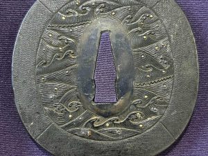 Shakudo Kinko Wave Tsuba With Hozon Certifcate