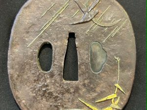 Crane and Moon Motif Tsuba