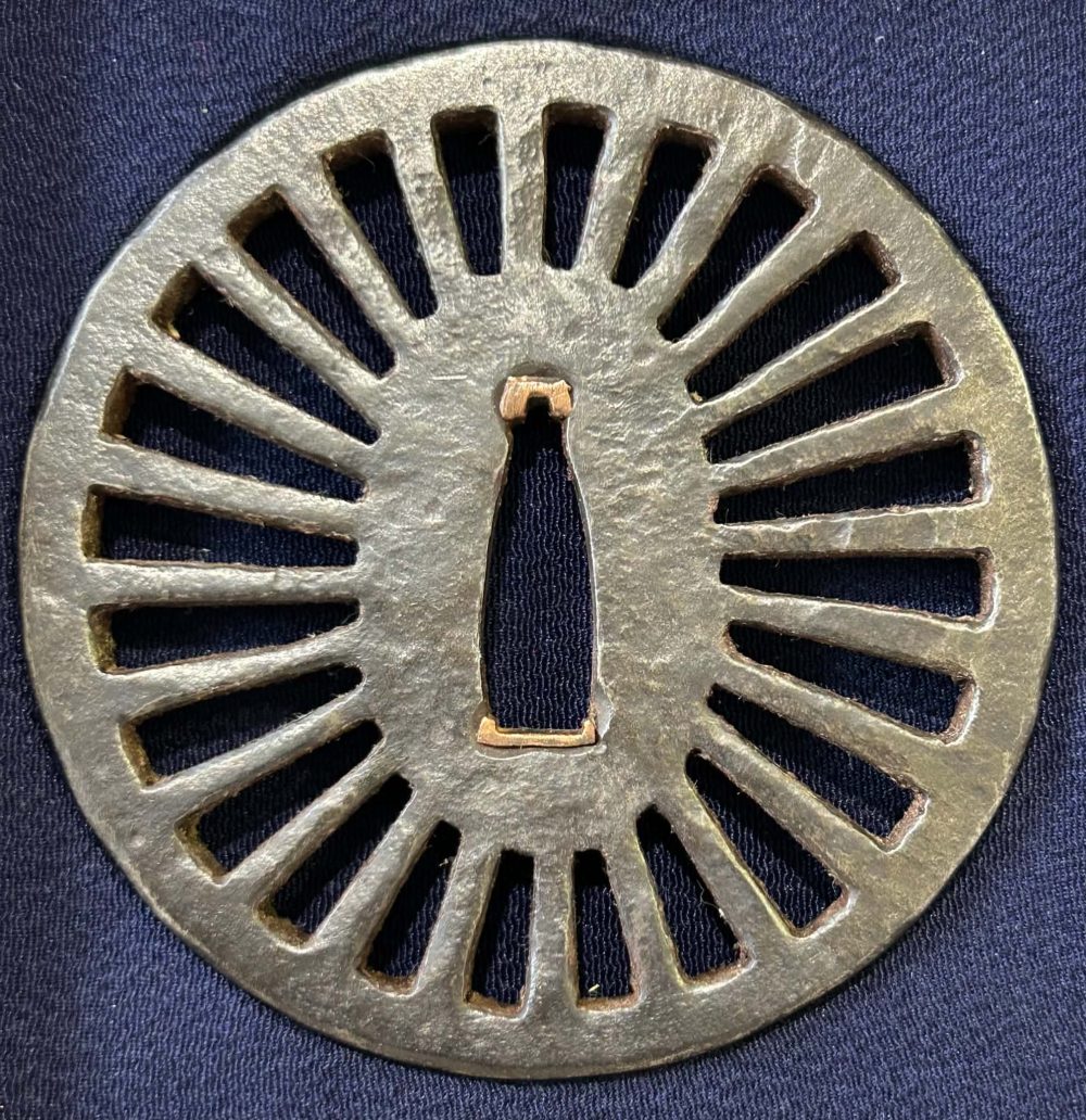 Iron Sukashi Tsuba, Kuruma Motif